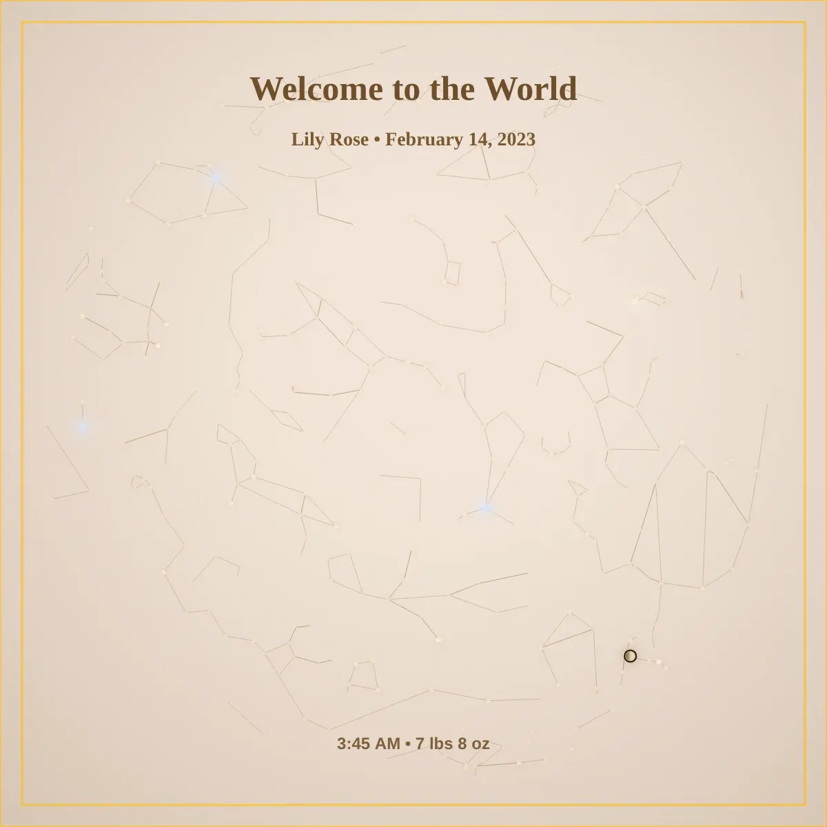 New baby star map in warm classic style