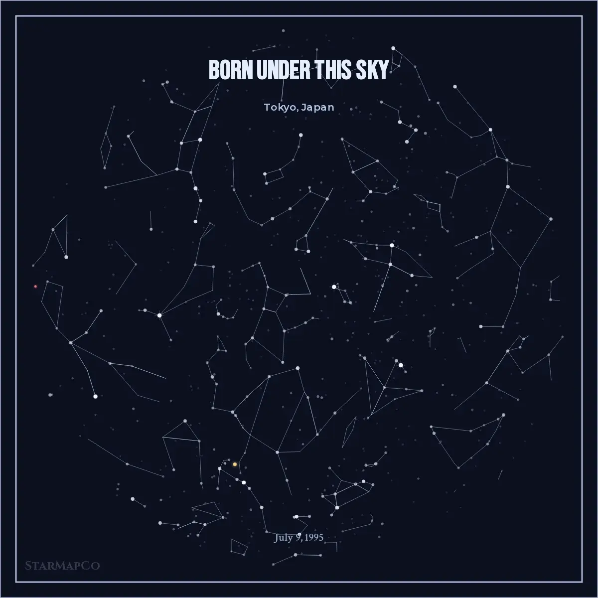 Birthday star map rendered in the Noir Minimal preset