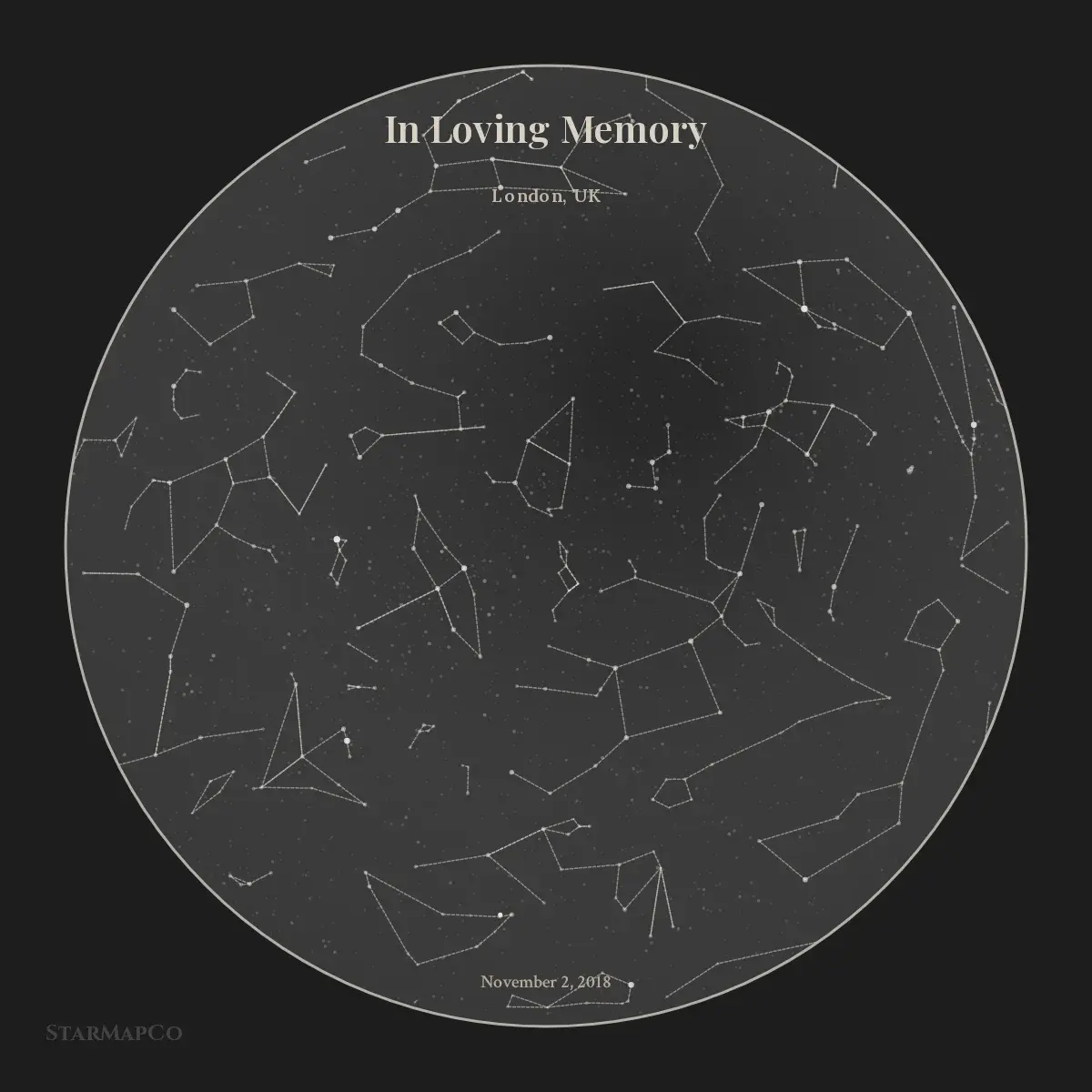 Memorial star map rendered in the Starlace preset