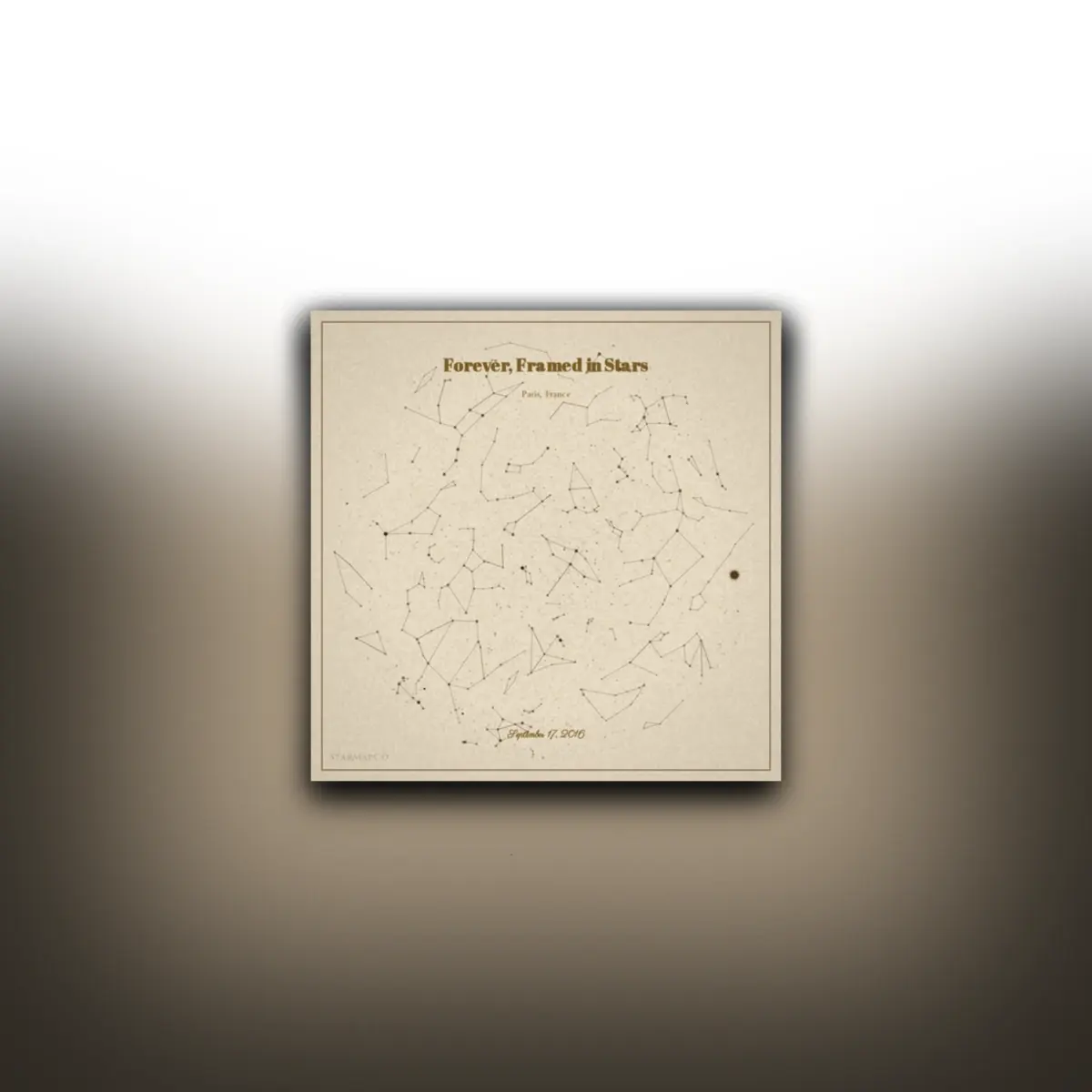 Unframed StarMapCo poster shown in a warm room-style context