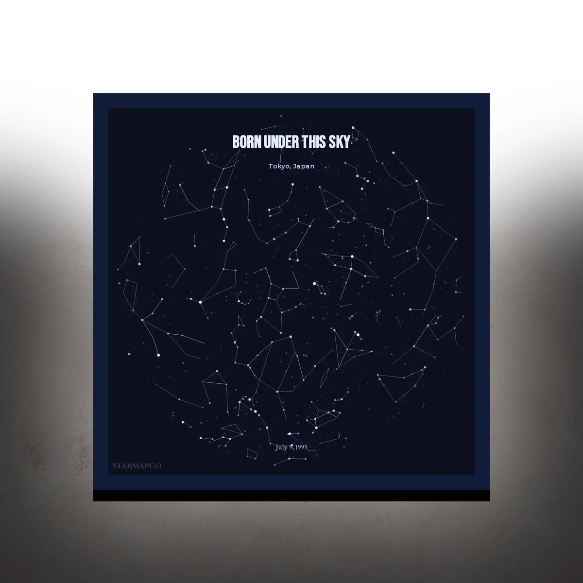 Noir-style StarMapCo map shown on a neutral textured wall