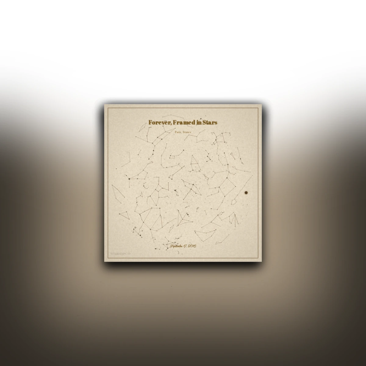 Unframed StarMapCo print shown on a warm textured wall